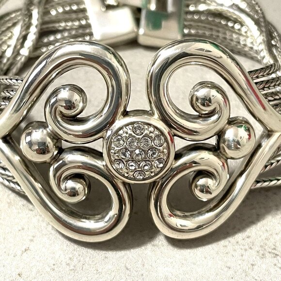 NWOT RARE Brighton Alcazar Hearts Silver Plated Crystal Pave Swing Bracelet - Picture 7 of 7